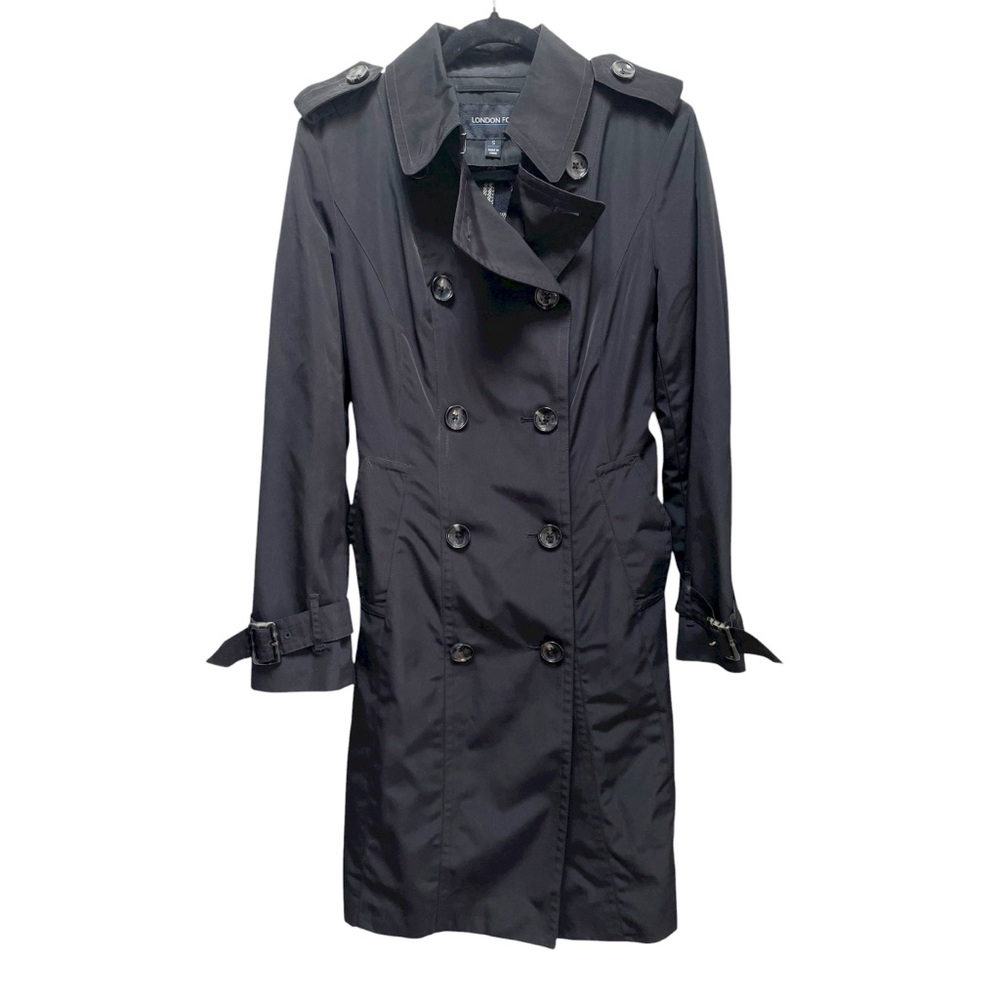 LONDON FOG Black Double Breasted Trench Coat Size Small